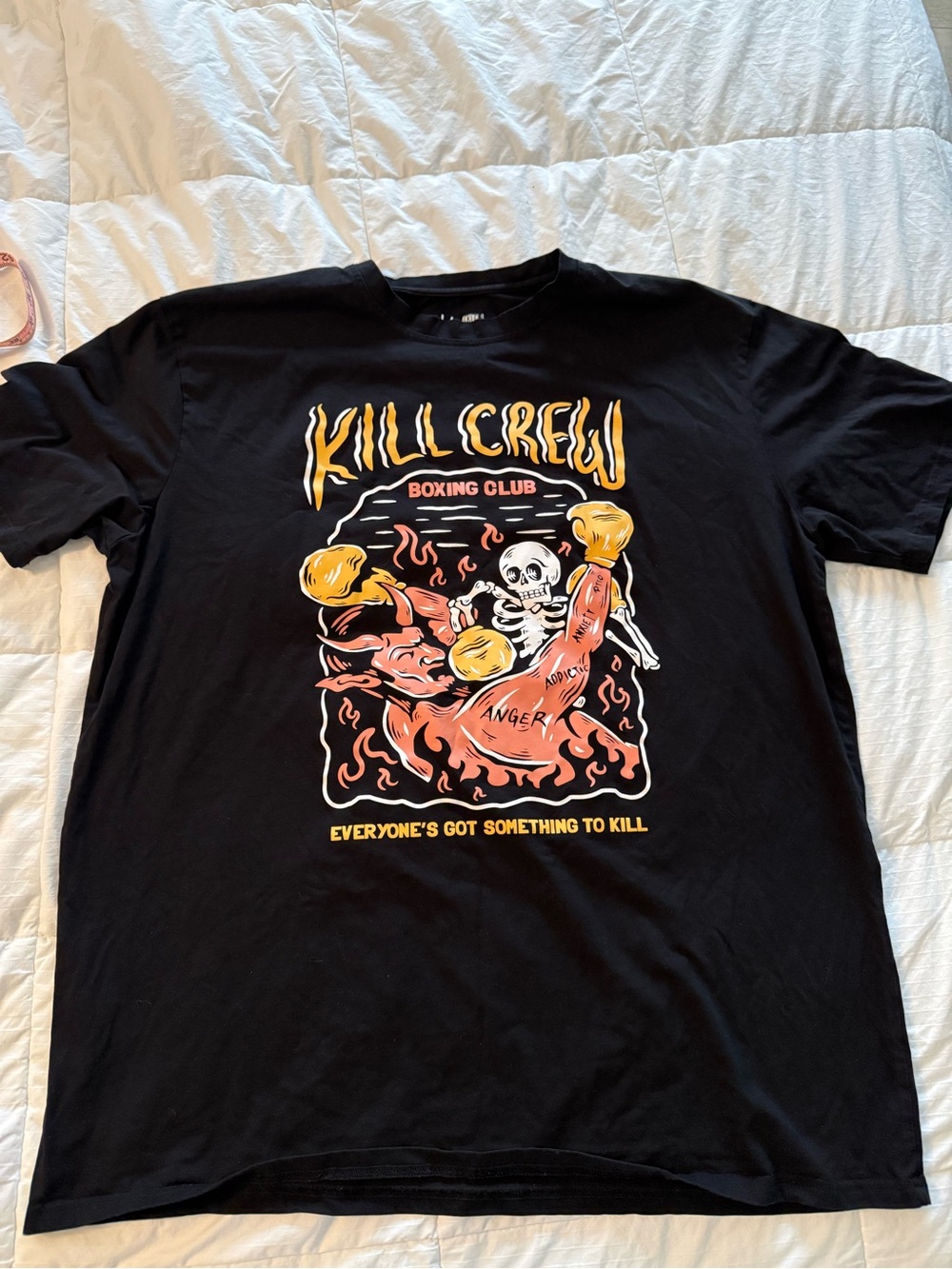 Kill Crew Black Graphic Boxing Club Tee with Yellow Accents